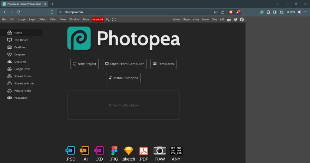 User-interface of Photopea