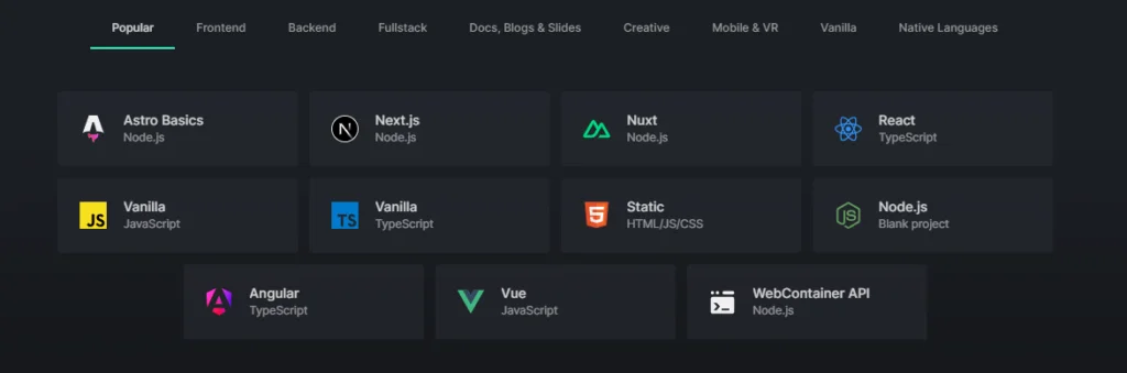 stackblitz - features