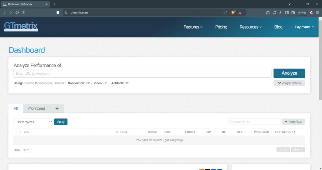 gtmetrix - website performance testing